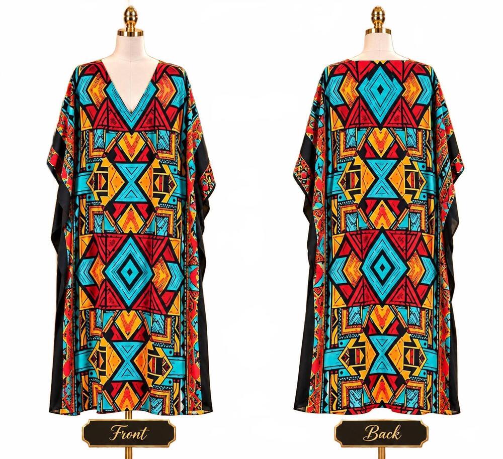 NEW NF women's maxi kaftan dress in burgandy multi